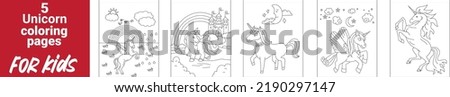 Vector illustration of unicorn isolated on white background. For kids coloring book. Unicorns vector, Coloring book page unicorn. Coloring page with unicorn