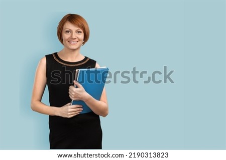 Cute career consultant standing over background