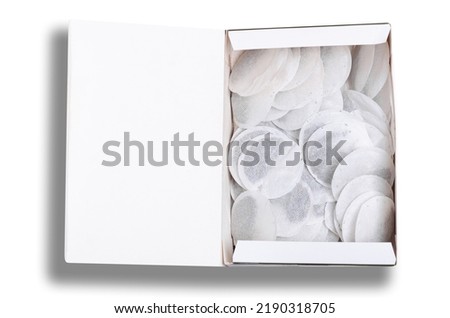 Box pack with tea bags on white background isolation, top view