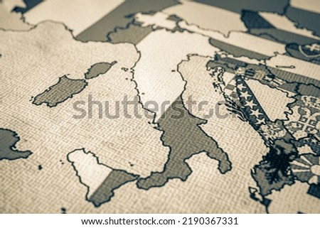 Italy with flag on Erope map background