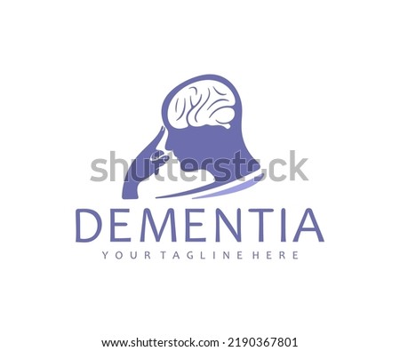 Dementia, human head with brain, mental health, logo design. Health care, psychological help, psychiatry, depression and therapy, vector design and illustration