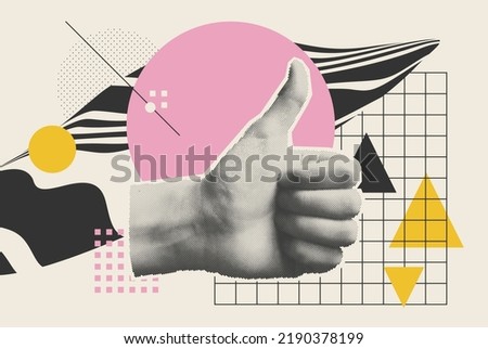 Minimal Clip Art Collage. Pop Vector Design Composition with bright bold geometric shapes, halftone objects for ad, animation etc Royalty-Free Stock Photo #2190378199