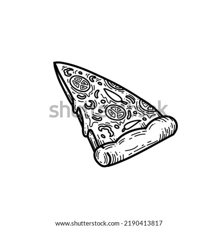 melting slice of cheese pizza doodle food illustration hand drawing