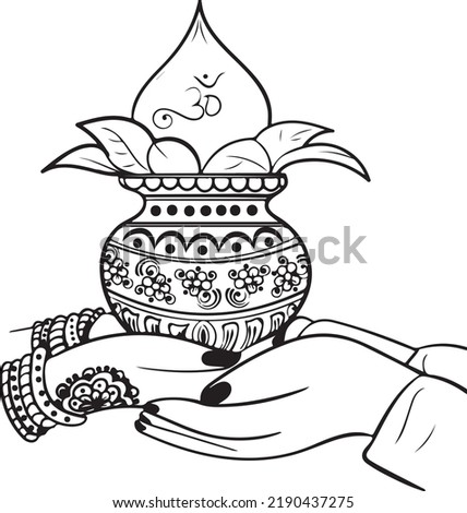 Indian wedding clip art of groom and bride with the kalash
