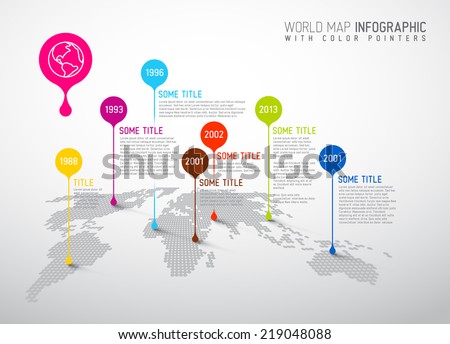 Light World map with pointer marks -  communication concept Royalty-Free Stock Photo #219048088
