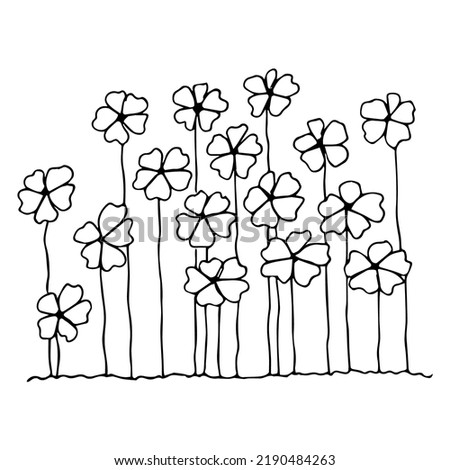 hand-drawn flowerbed with flowers in doodle style