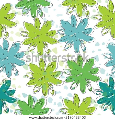 Simple seamless pattern of hand drawn gouache flowers, abstract colorful background. Vector illustration.