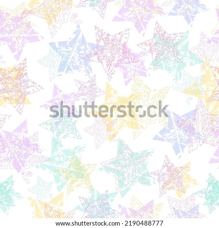 Seamless pattern with hand drawn painted stars. Ink illustration. Modern painted ornament for wrapping paper.  Hand drawn stars elements.
