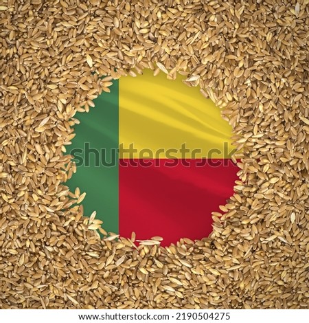 Flag of benin with grains of wheat. Natural whole wheat concept with flag of benin