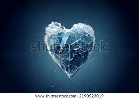 Brilliant piece of ice in the shape of a heart. Beautiful heart made of ice. Symbol of love from cold ice. An unusual gift for Valentine's Day. Royalty-Free Stock Photo #2190523019