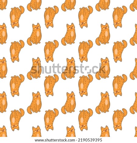 Seamless pattern with red cat. Pattern with cats in a flat style. Simplified cat. Doodle. Vector.