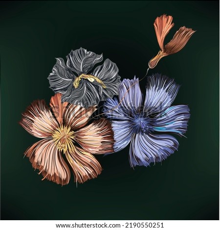 decorative flowers, decorative brush flowers, a composition of three colors