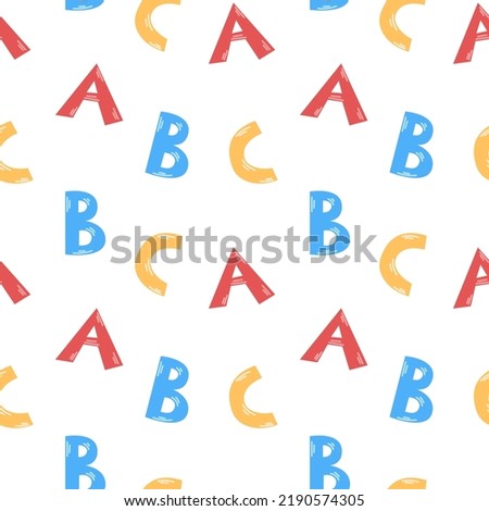 Vector seamless pattern with ABC letters. Cute colorful letters. Alphabet. Back to school. School background.