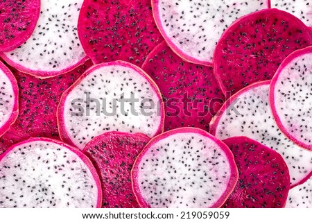 beautiful fresh sliced red and white dragon fruit  as background, Pitaya is the plant in Cactaceae family or Cactus