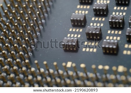 the microprocessor from the computer lies with its paws up. close-up Royalty-Free Stock Photo #2190620893