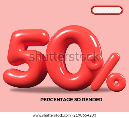 3D render number 50 % percentage RED plastic, balloon, sale discount, progress, shop kid sale Royalty-Free Stock Photo #2190654233