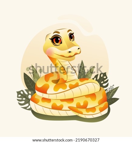 cute little cartoon snake with vegetation elements