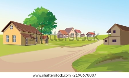 Indian village road side houses. Indian farmer house. rural side villages.  Royalty-Free Stock Photo #2190678087