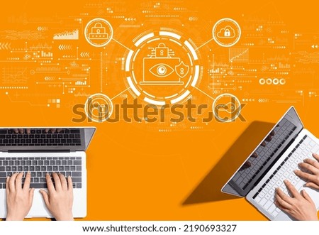 Data Privacy concept with people working together with laptop computers