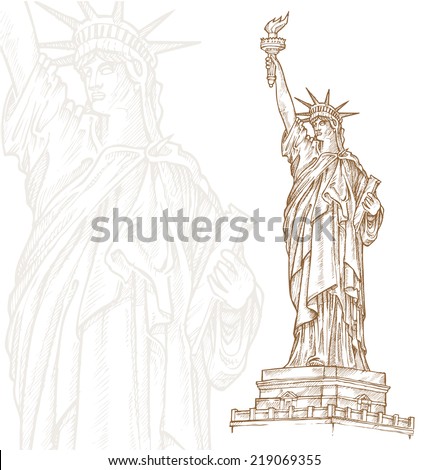 statue of liberty  hand draw on white background
