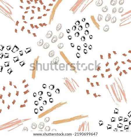 Hand painted seamless pattern with rough motley brush strokes, stains, scribble, spatter on white background.