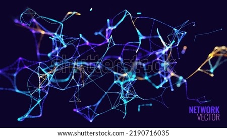 Data Flow Neural Network Technology and Science Background. Abstract Global Network Connections. 3D Dots and Lines.  Blockchain Database. Dot Nodes Connected with Lines. Vector Illustration. Royalty-Free Stock Photo #2190716035