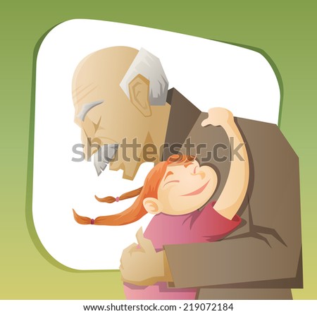 grandfather and grandchild gives each other family hugs