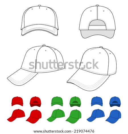 Cap vector illustration featured front, back, side, top isolated on white. You can change the color or you can add your logo easily.