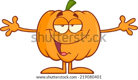 Funny Halloween Pumpkin Cartoon Character With Open Arms For Hugging . Raster Illustration