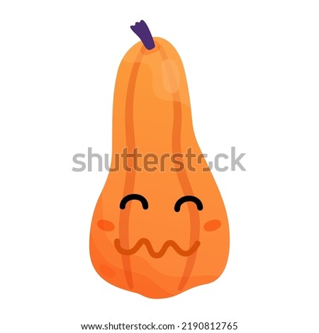Long pumpkin character. Happy smiling squash. Emotions of vegetables for autumn design. Halloween Clip Art