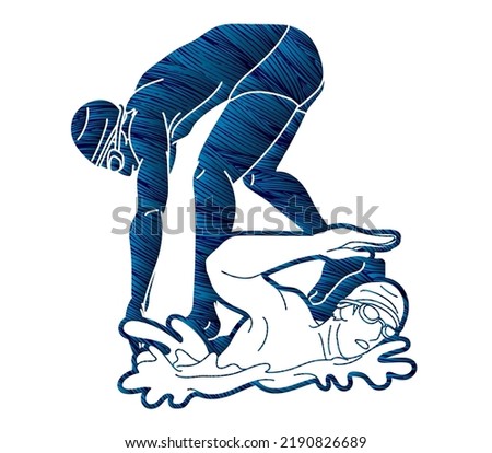 Group of People Swimming Together Swimmer Action Cartoon Sport Graphic Vector	