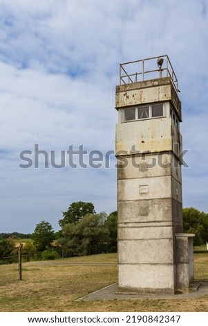 Watch tower at Border house or Grenzhus museum in Schlagsdorf in Germany telling the story of the iron curtain between former East and West Germany during the cold war