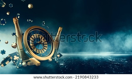 casino roulette. Bottles around casino roulette. Drinks. 3d casino roulette Royalty-Free Stock Photo #2190843233
