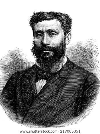 Portrait of Louis Boussenard, vintage engraved illustration. Journal des Voyages, Travel Journal, (1880-81).
