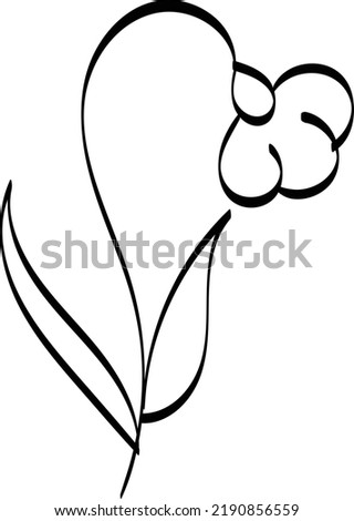 Black silhouettes, flowers and herbs isolated on white background. Hand drawn sketch flower