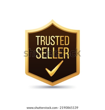 Premium Golden color Trusted Seller Business Commercial Verify label badge with tick icon. Royalty-Free Stock Photo #2190865139