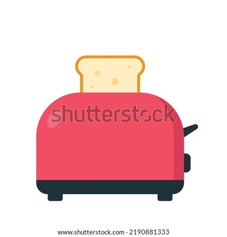 Toaster icon clipart vector illustration. Pop up toaster sign flat vector design. Red toaster icon isolated on white background. Bread toaster cartoon clipart. Kitchen appliance concept symbol
