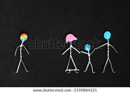LGBT or LGBT loneliness single, unmarried and no family concept. Stick figures in dark black background.