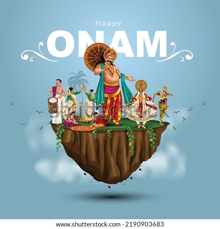 south Indian Kerala festival happy onam greetings background. editable vector illustration design	 Royalty-Free Stock Photo #2190903683