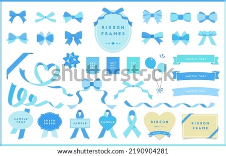 Ribbon illustration, icon, and frame design set, Blue color collections.