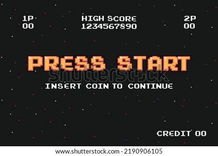 PRESS START INSERT A COIN TO CONTINUE .pixel art .8 bit game.retro game. for game assets in vector illustrations. Royalty-Free Stock Photo #2190906105
