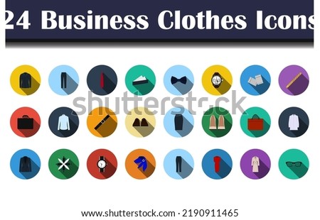 Business Clothes Icon Set. Flat Design With Long Shadow. Vector illustration.