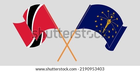 Crossed and waving flags of Trinidad and Tobago and the State of Indiana. Vector illustration
