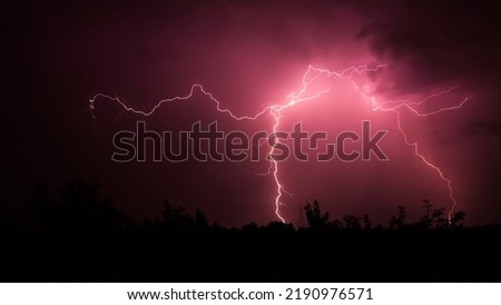 Lightning, storm cloud dark red cloudy sky
