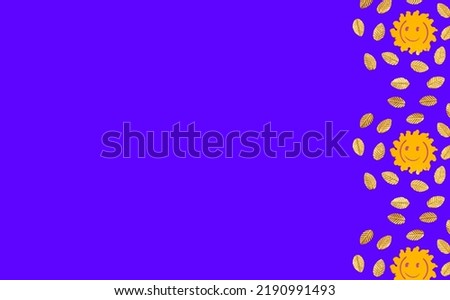 sun with golden leaf rays on the right side of the background next to copy space, creative art design