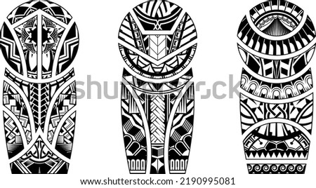 Tattoo tribal abstract sleeve set, black arm shoulder tattoo fantasy pattern vector art design isolated on white background Royalty-Free Stock Photo #2190995081