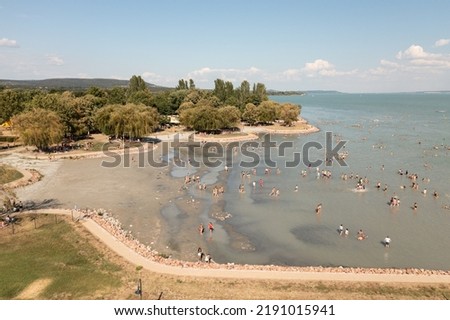 Lake Balaton has a low water level, drought 2022 in Hungary, Europe.
