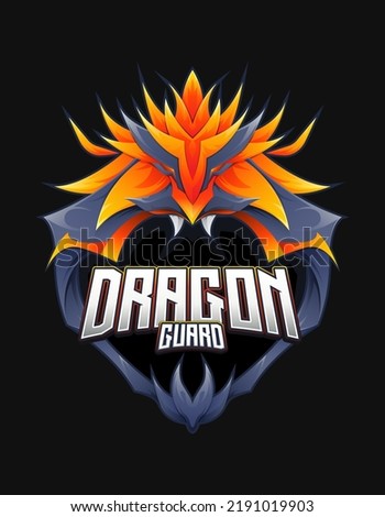 Dragon head and shield for e-sport gaming logo vector design