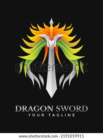 Dragon Sword vector illustration logo template colorful gradient style