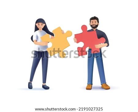 3D character Business illustration vector. Team metaphor, cooperation. People connecting puzzle elements. Vector illustration 3D design style. Teamwork, cooperation, partnership illustration vector Royalty-Free Stock Photo #2191027325